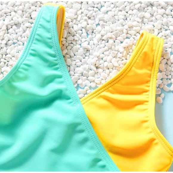 pastel color block one piece swimsuit swimwear - Picture 3 of 9